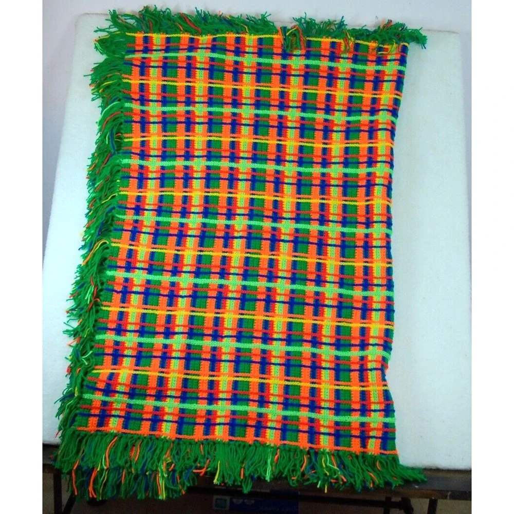 Crochet Knitted Throw‎ Blanket Handmade Granny Multicolour Boho 60 X 48”
